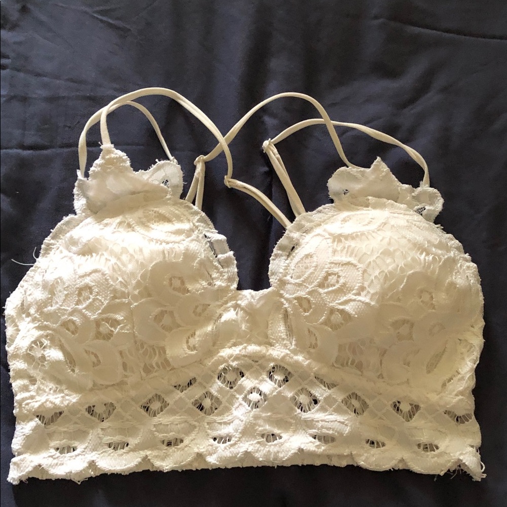 Wishlist Ivory Lace Longline Bralette with Floral Detail